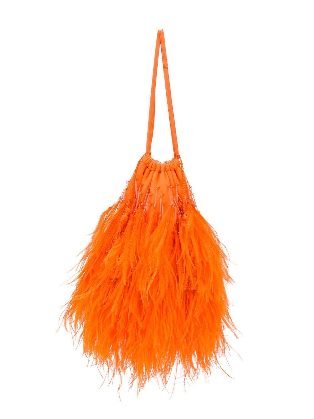 The Attico Feather Embellished Clutch in Orange Lyst