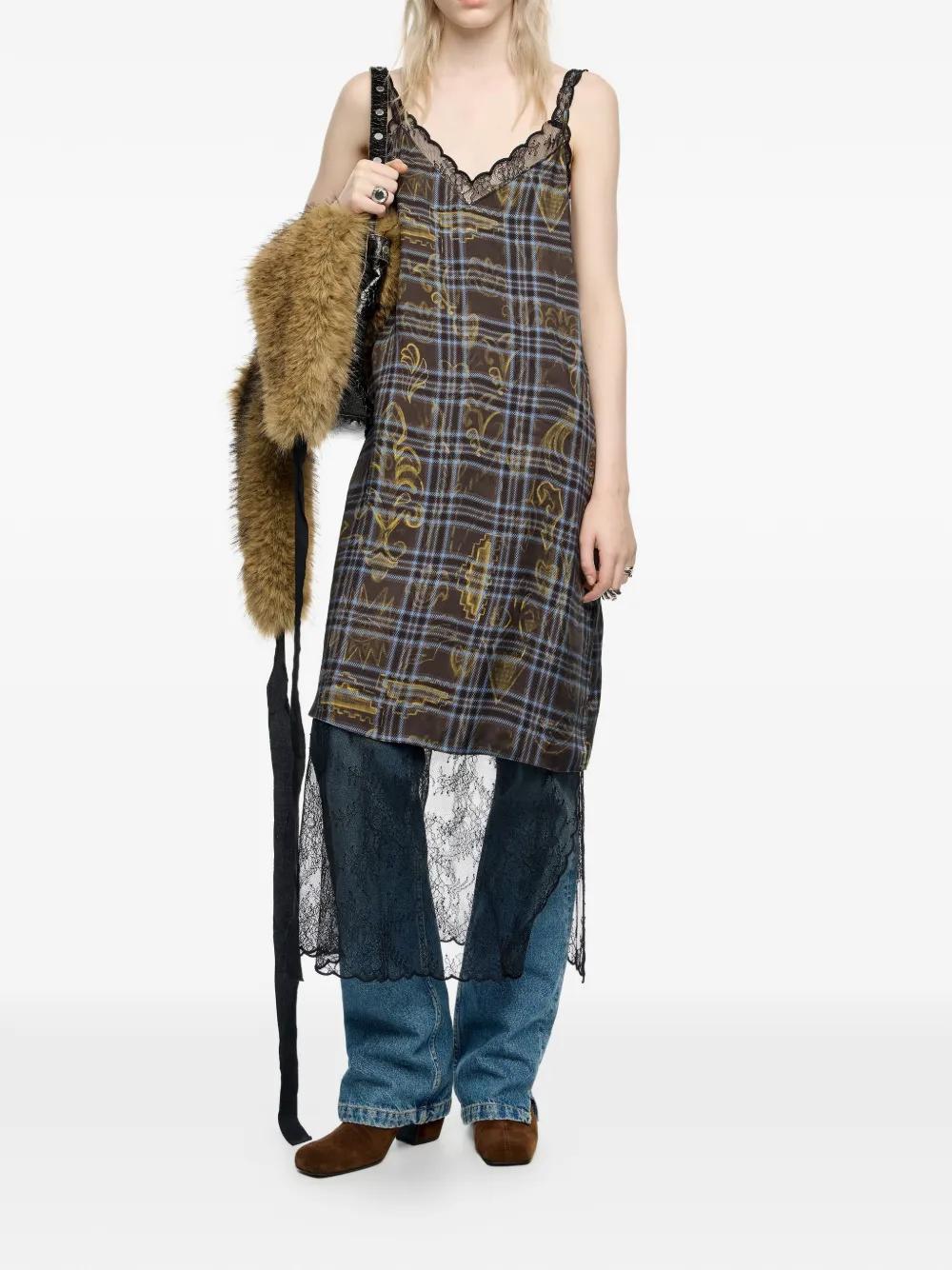 Bimba Y Lola Plaid Lace Midi Dress in Gray | Lyst