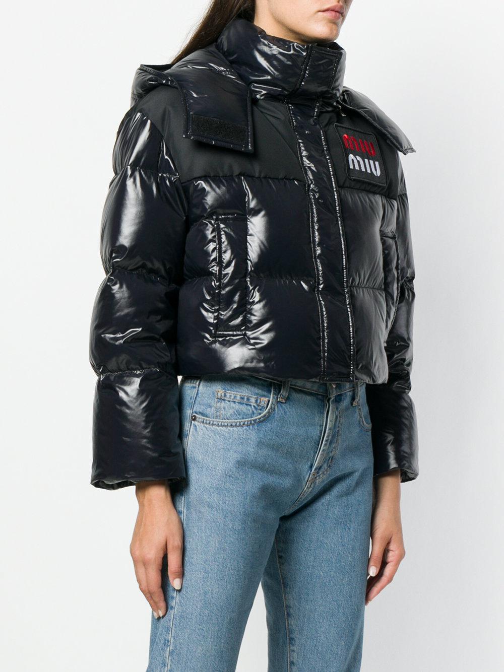 Miu Miu Cropped Puffer Jacket in Black - Lyst