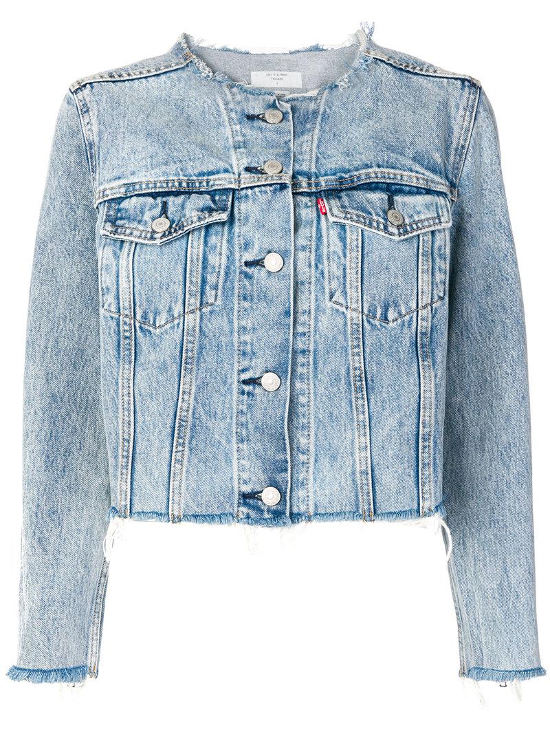 levis collarless denim jacket
