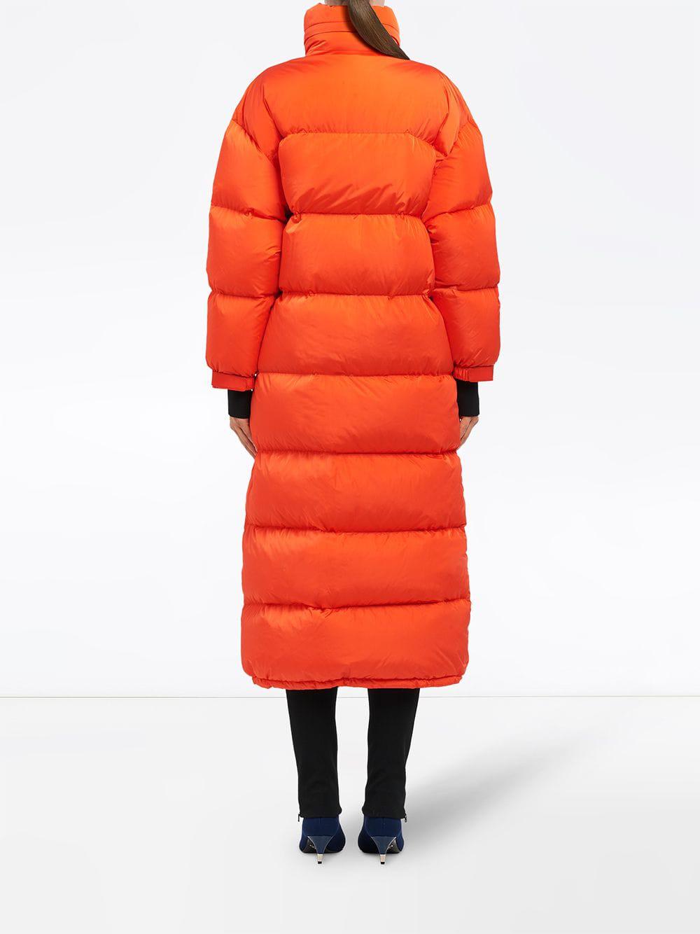 Prada Puffer Coat in Orange | Lyst