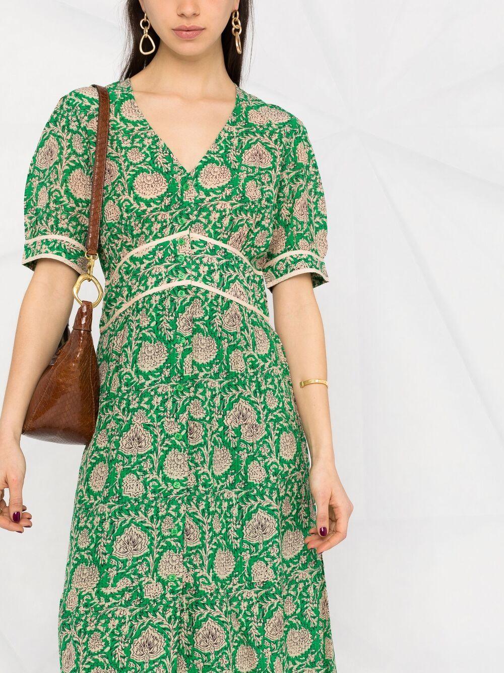 Ba&sh Plume Floral-print Midi Dress in Green | Lyst