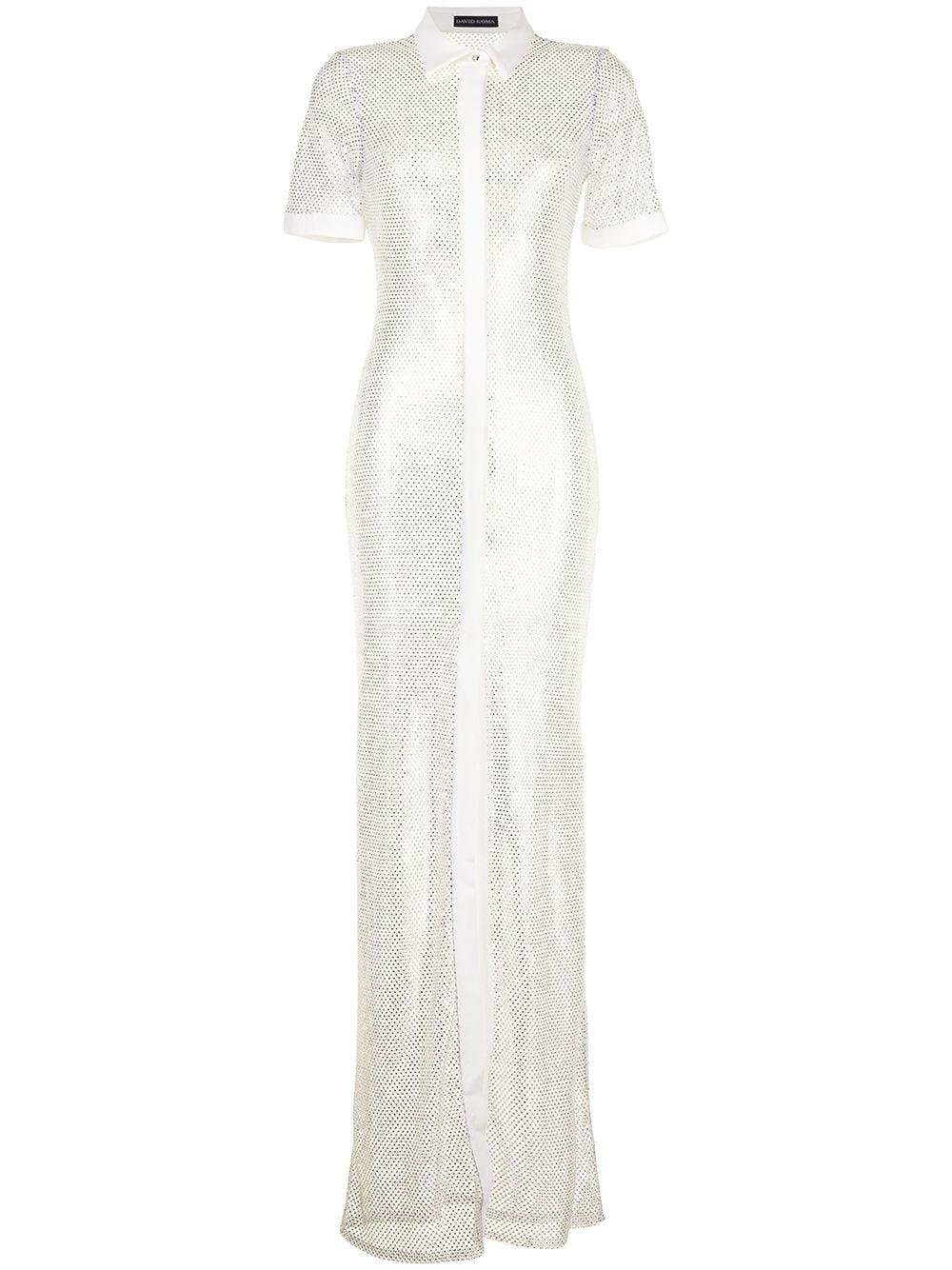 David Koma Crystal-embellished Mesh Shirt Dress in White | Lyst