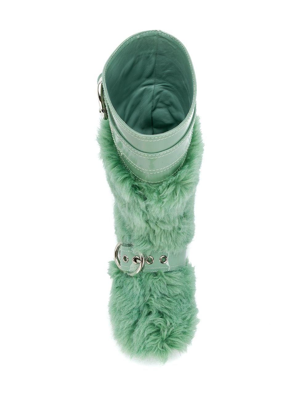 Miu Miu Leather Faux Fur Mid-calf Boots in Green | Lyst UK