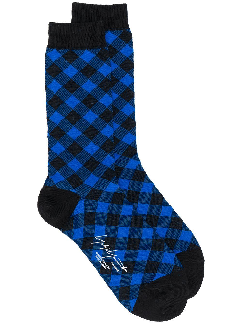 Yohji Yamamoto Cotton Check Logo Print Socks in Blue for Men - Lyst