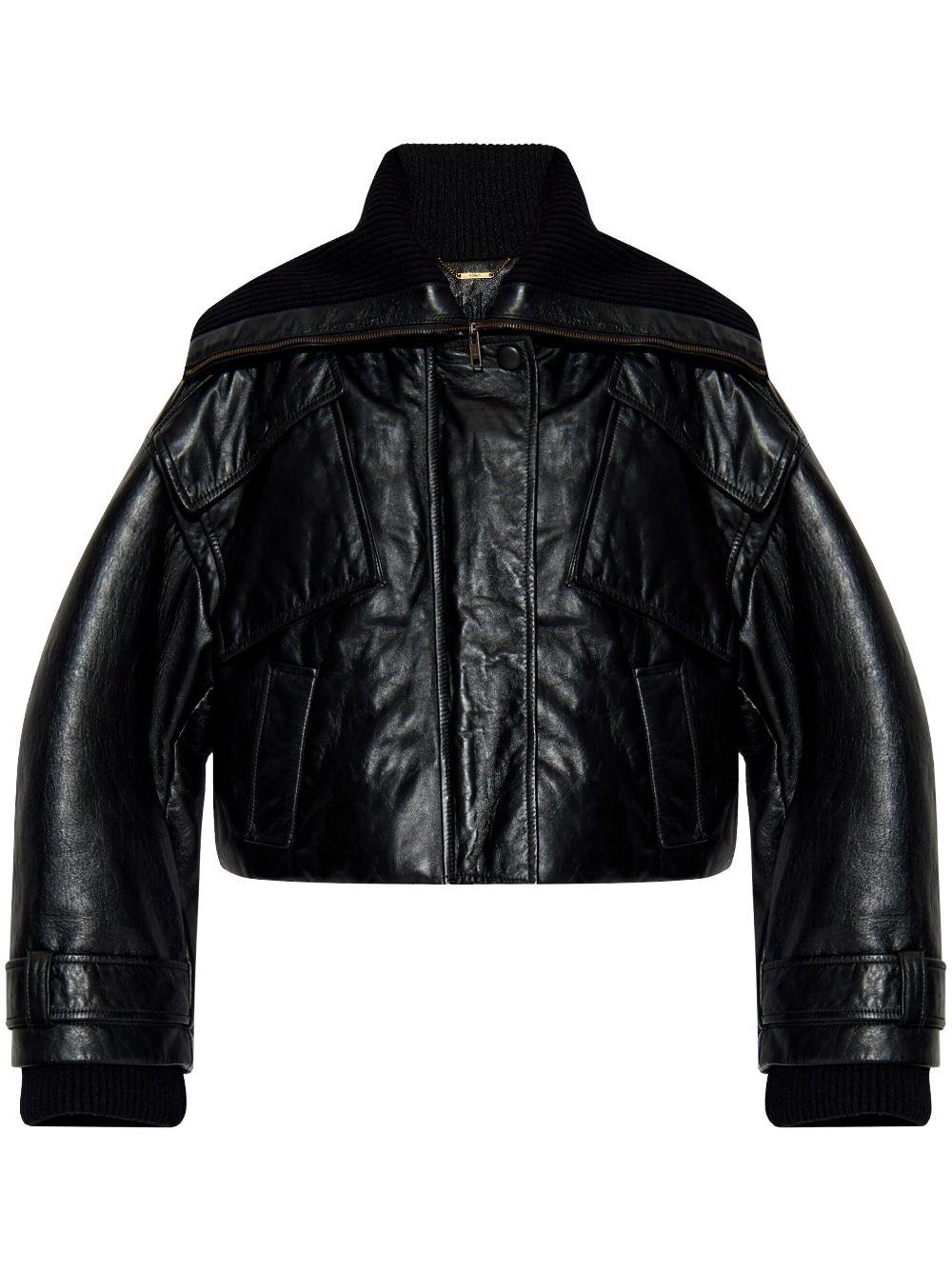 Chloé Cropped Leather Bomber Jacket in Black | Lyst