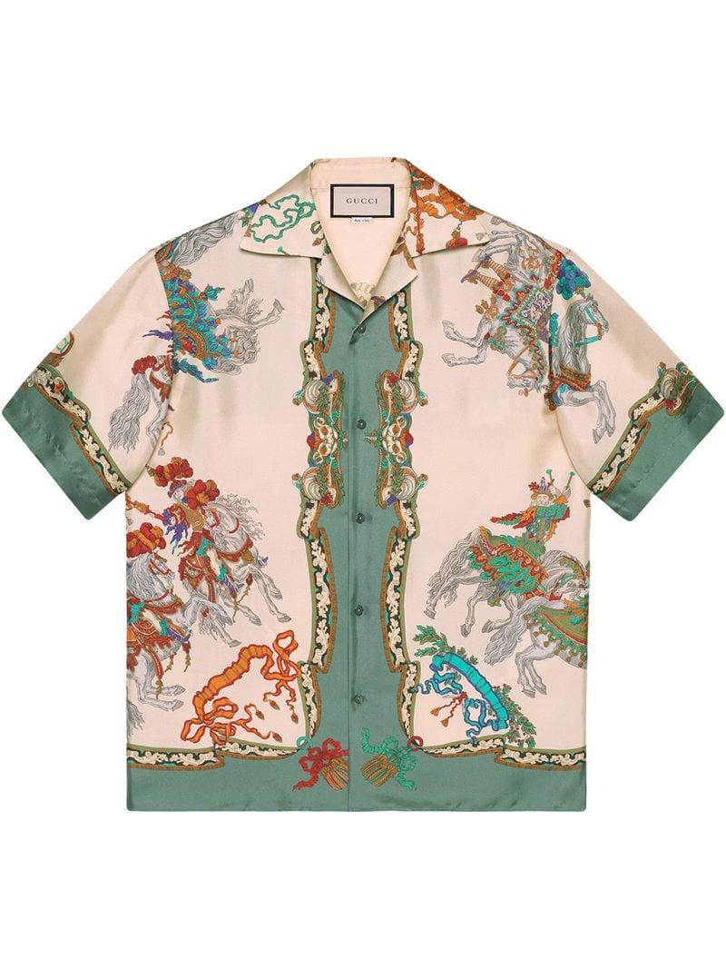 Gucci Silk Bowling Shirt With Jousting Print for Men | Lyst