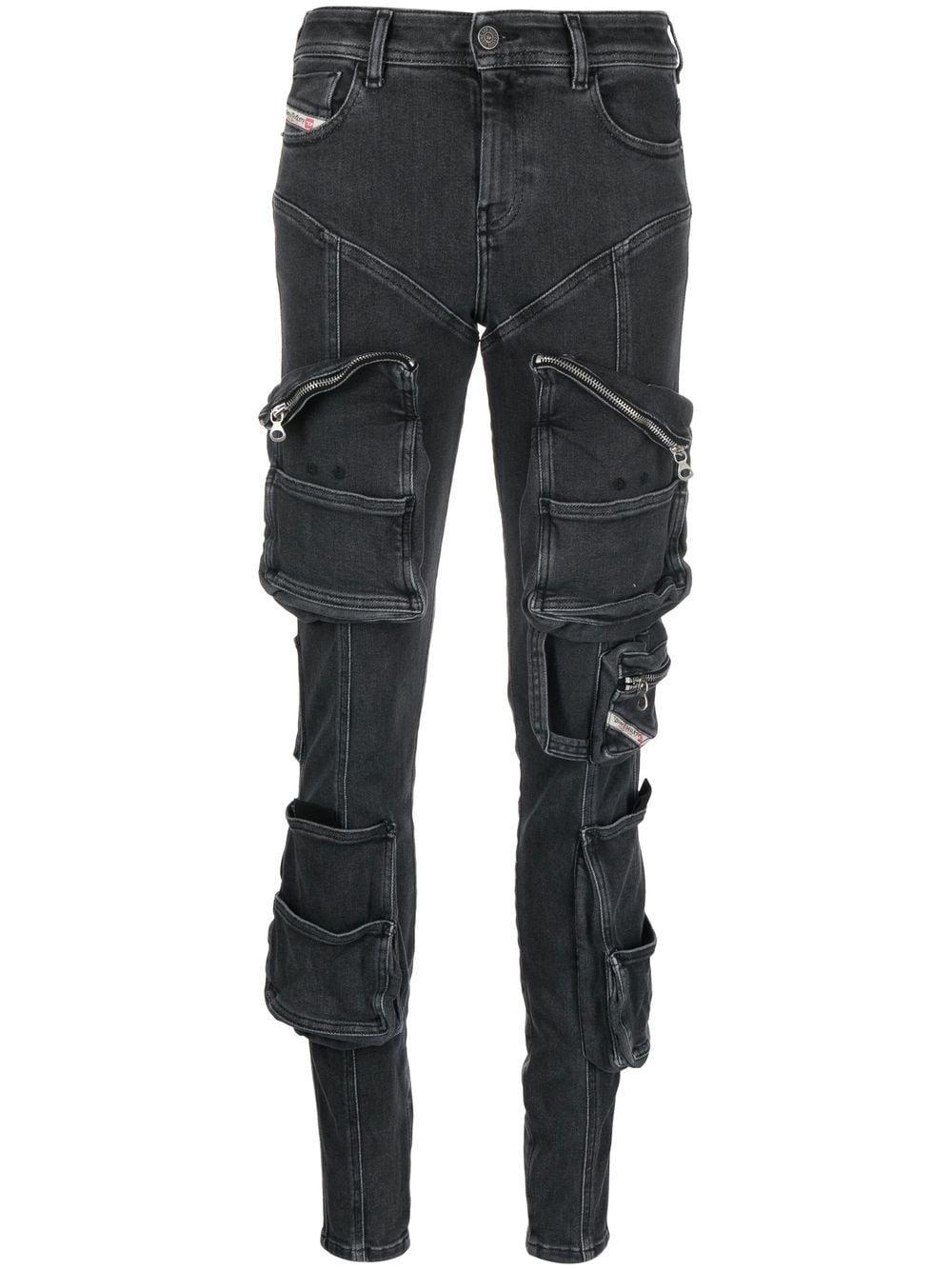 DIESEL Slandy Patch-pockets Skinny Jeans in Black | Lyst