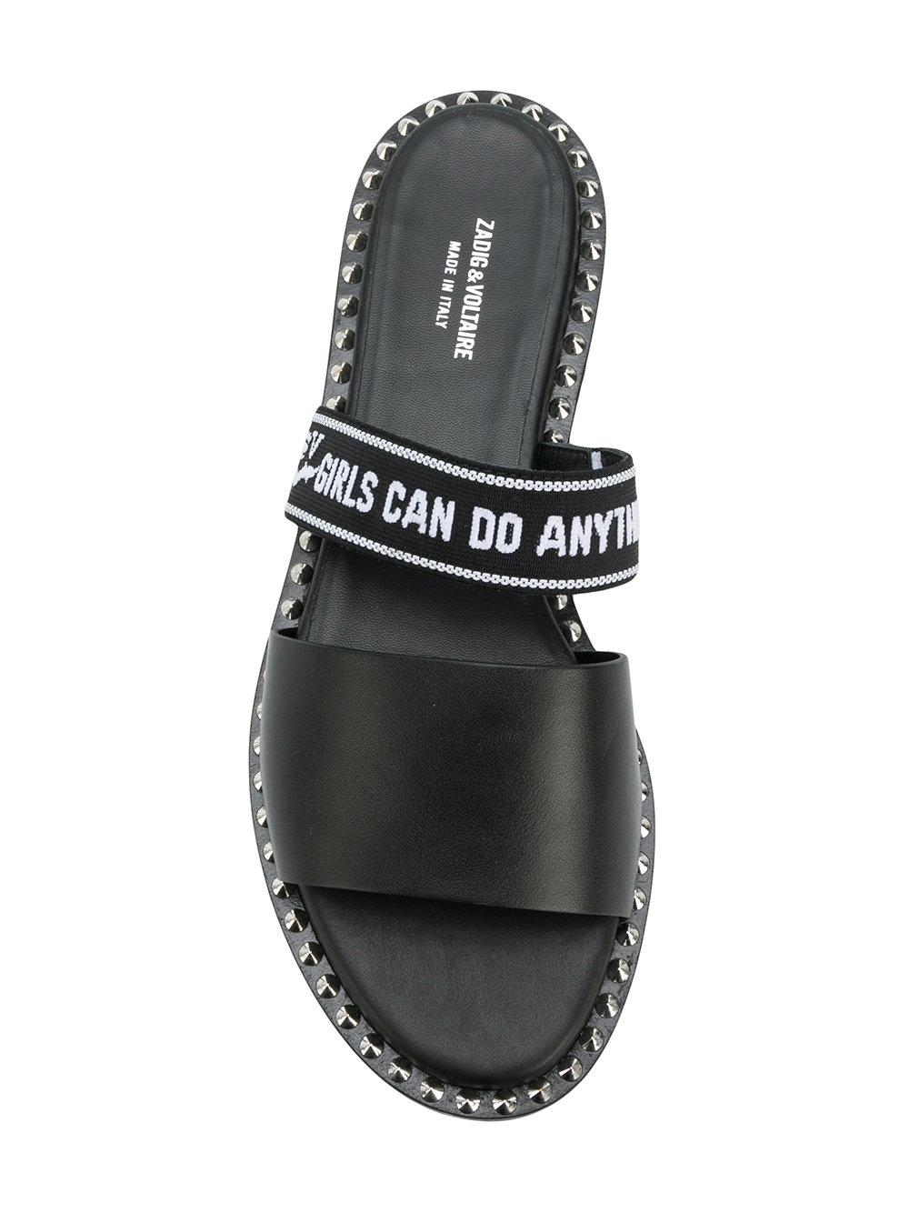 Zadig & Voltaire Leather Field Words Sandals in Black Lyst