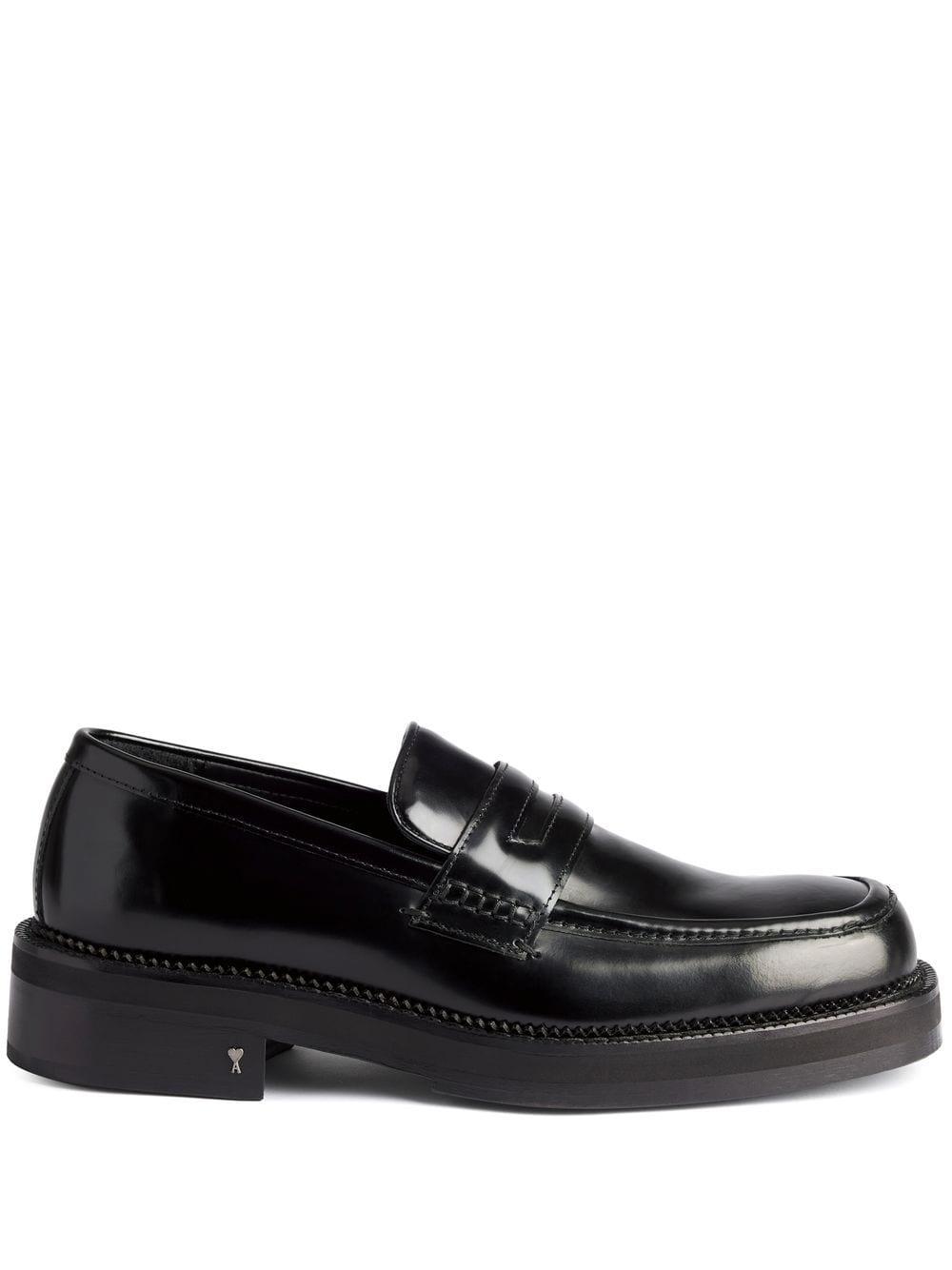Ami Paris Square-toe Polished Loafers in Black | Lyst
