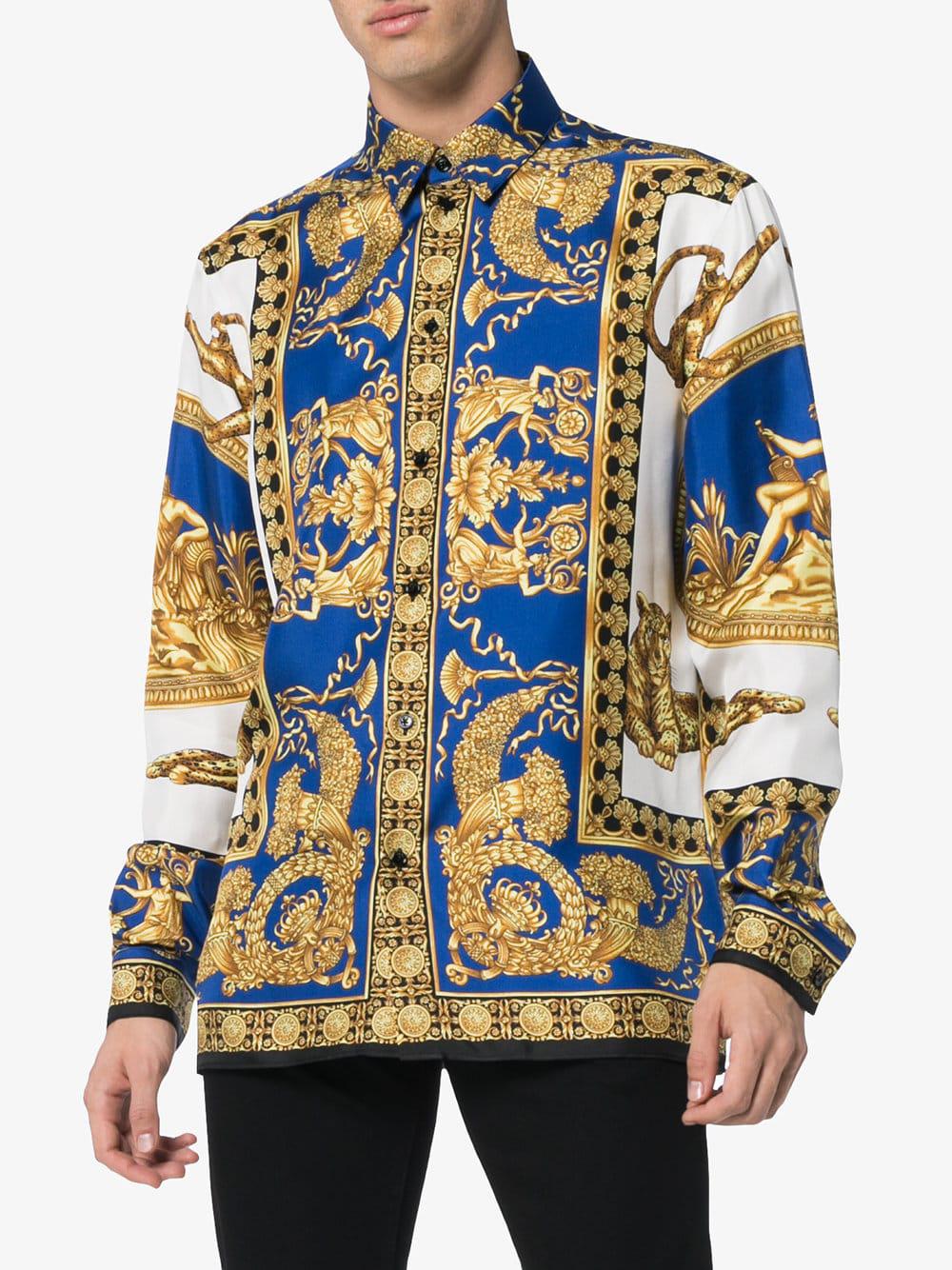 Versace Printed Silk Shirt in Blue for Men