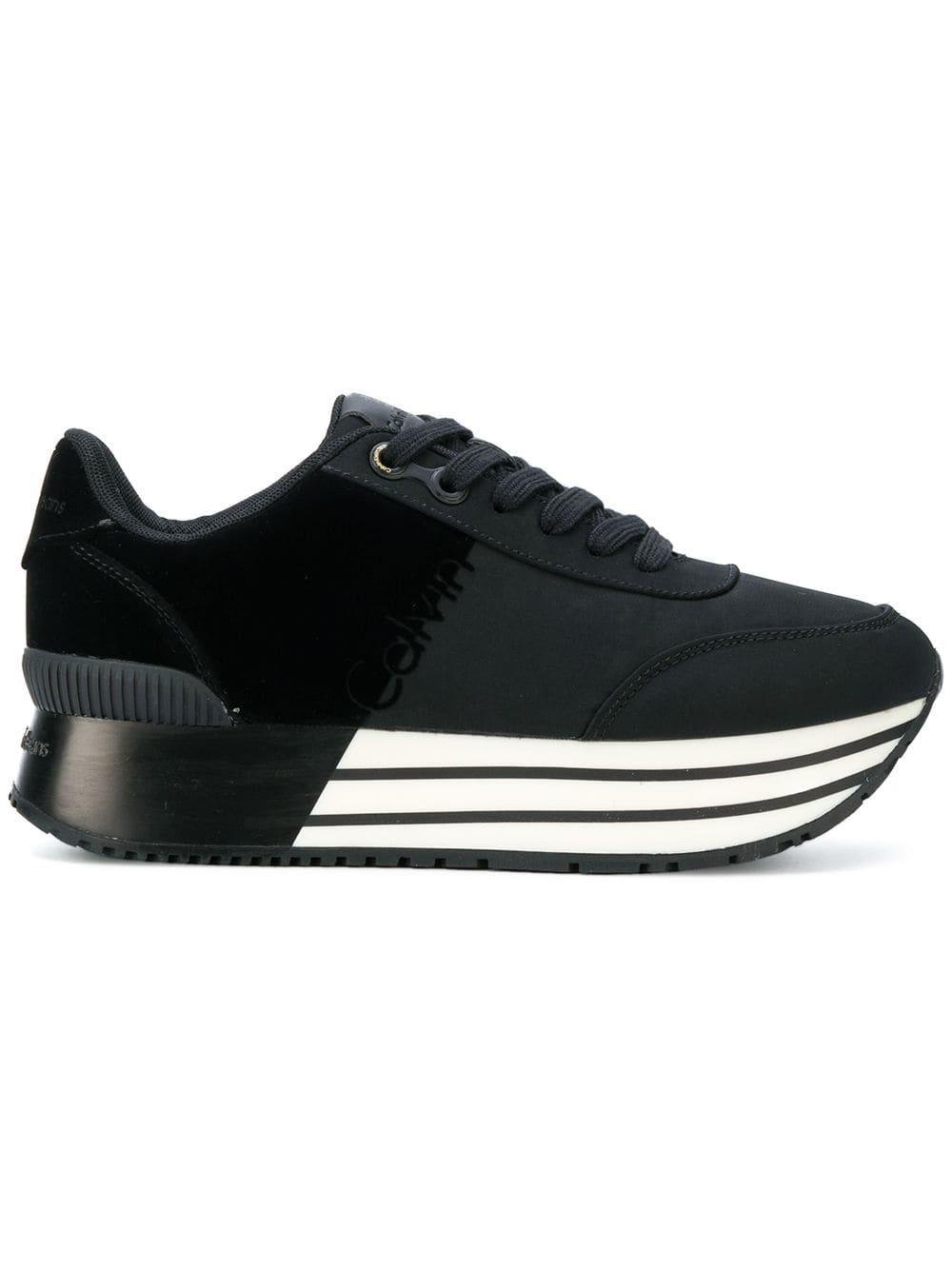 Calvin Klein Denim Striped Sole Platform Sneakers in Black | Lyst