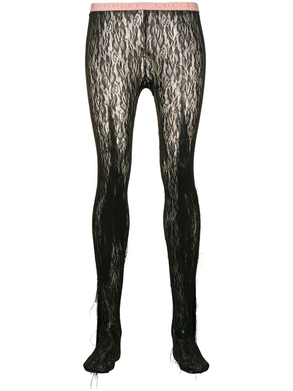 Gucci Fringed Floral Lace Tights in Black Lyst