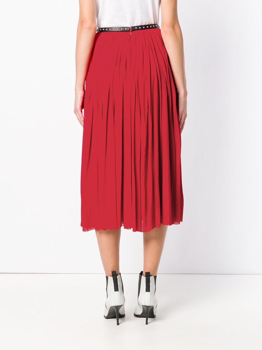 Alexander McQueen Synthetic Pleated Midi Skirt in Red - Lyst