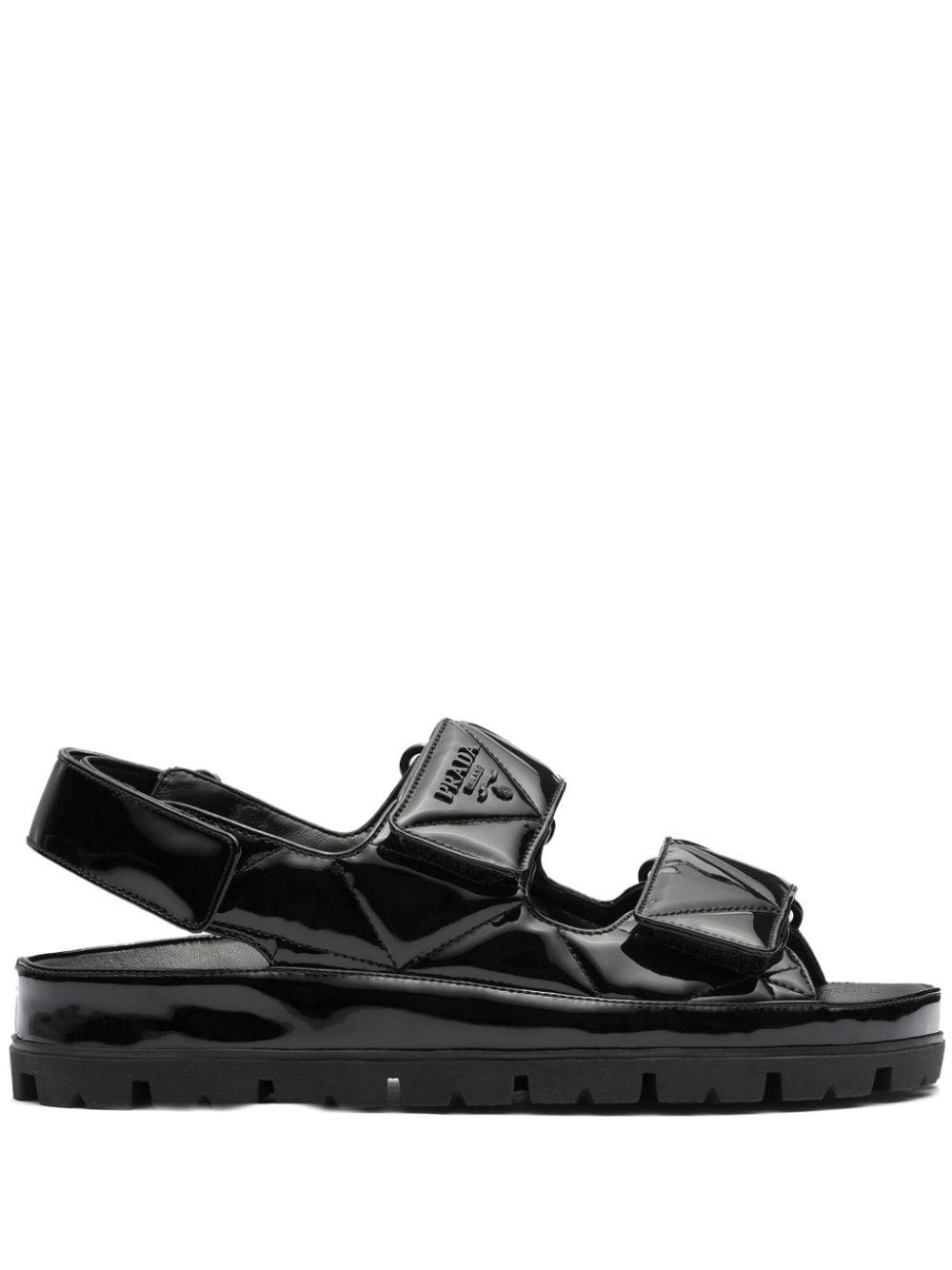 Prada Logo lettering Quilted Sandals in Black Lyst