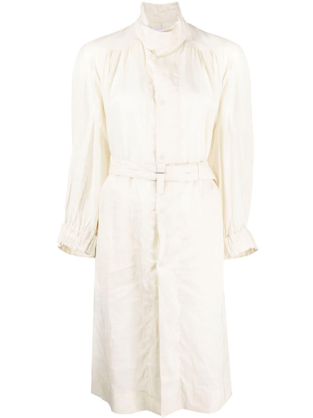 JNBY Funnel-neck Ramie Trench Coat in White | Lyst