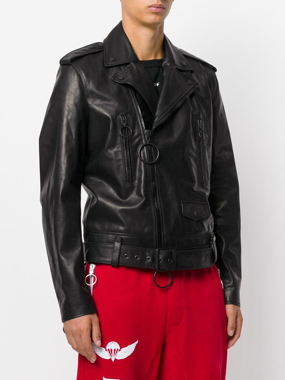 Off-White c/o Virgil Abloh Leather Arrow Biker Jacket in Black for 