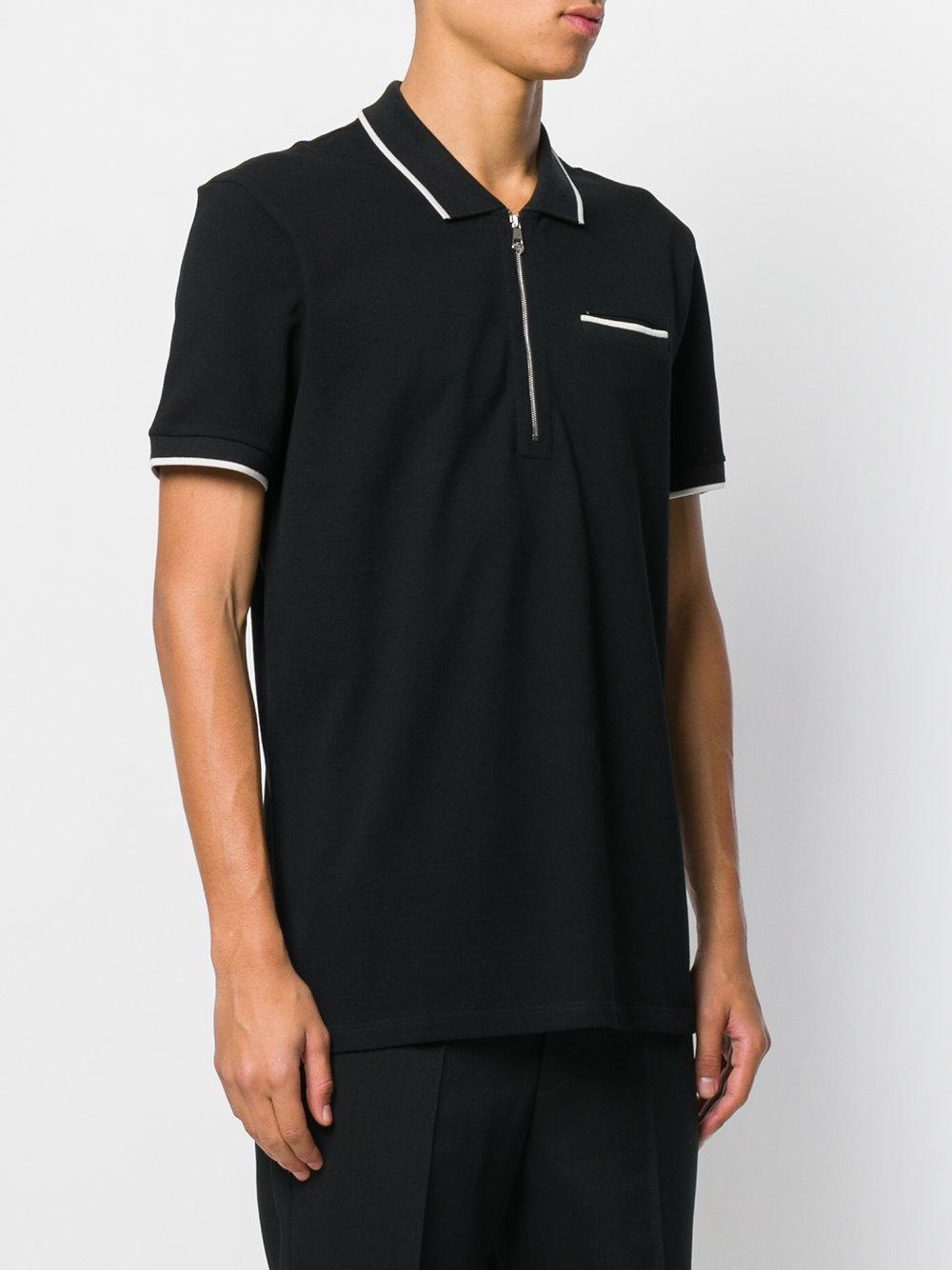 Versace Cotton Zip Front Polo Shirt in Black for Men - Lyst