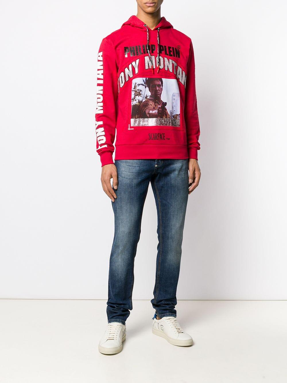 Philipp Plein Cotton Scarface Hoodie in Red for Men - Lyst