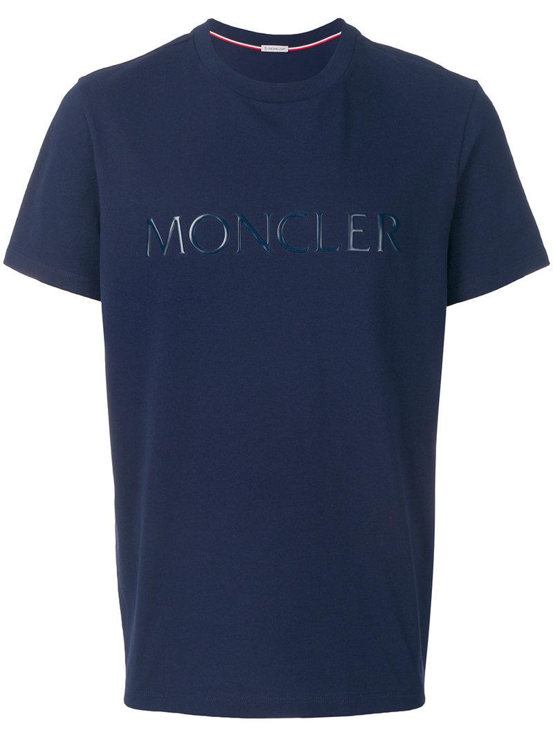 Moncler Cotton Embossed Logo T-shirt in Blue for Men | Lyst