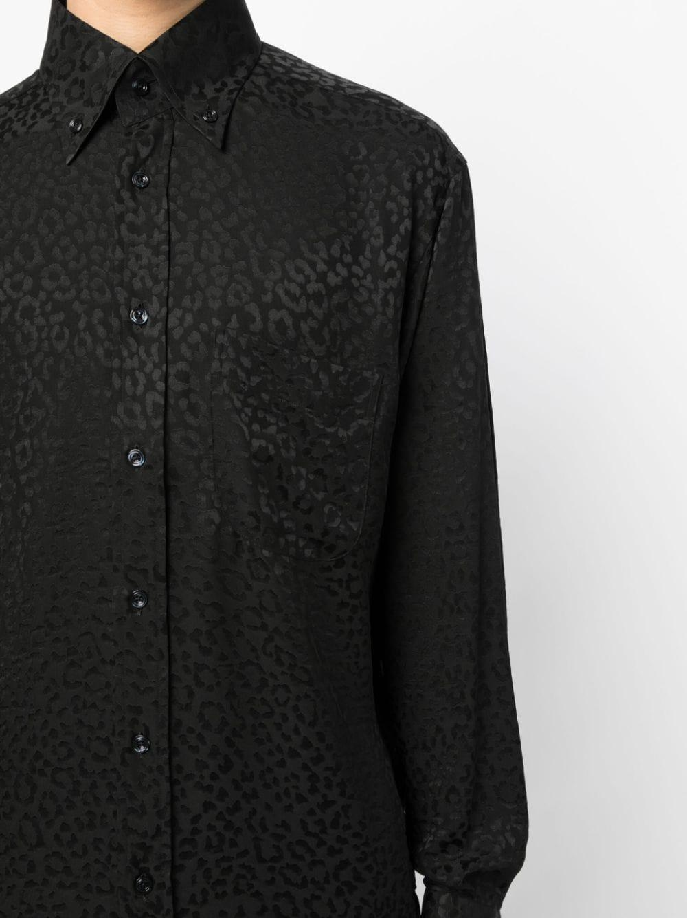 Tom Ford Leopard-jacquard Silk Shirt in Black for Men