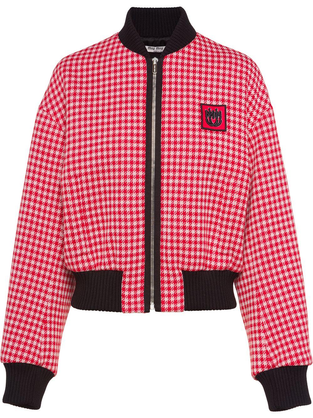 Miu Miu Wool Gingham Check Jersey Jacket in Red - Lyst