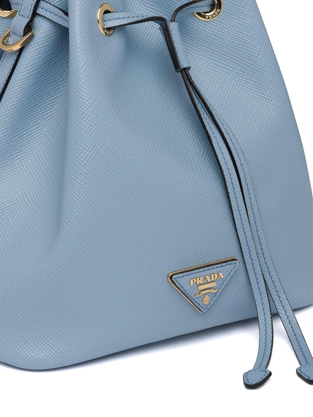 Prada Saffiano Leather Bucket Bag in Blue | Lyst