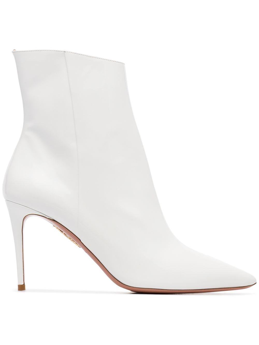 Aquazzura Alma 85 Patent Leather Ankle Boots in White - Lyst