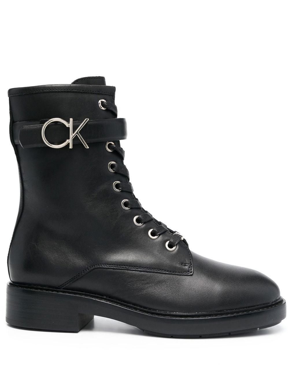 Calvin Klein Logo-buckle Combat Boots in Black | Lyst UK