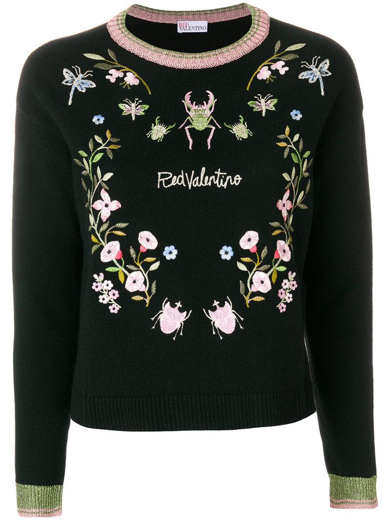 RED Valentino Cotton Insects Embroidered Sweater in Black - Lyst