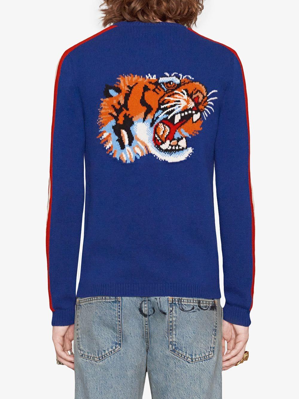 Gucci "blind For Love" And Tiger Wool Sweater in Blue for Men | Lyst