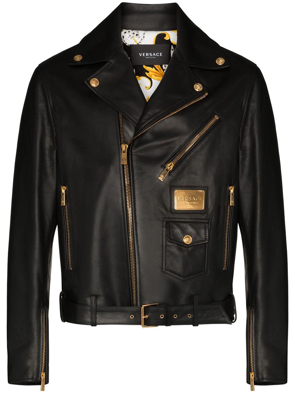 Versace Leather Logo-plaque Biker Jacket in Black for Men | Lyst