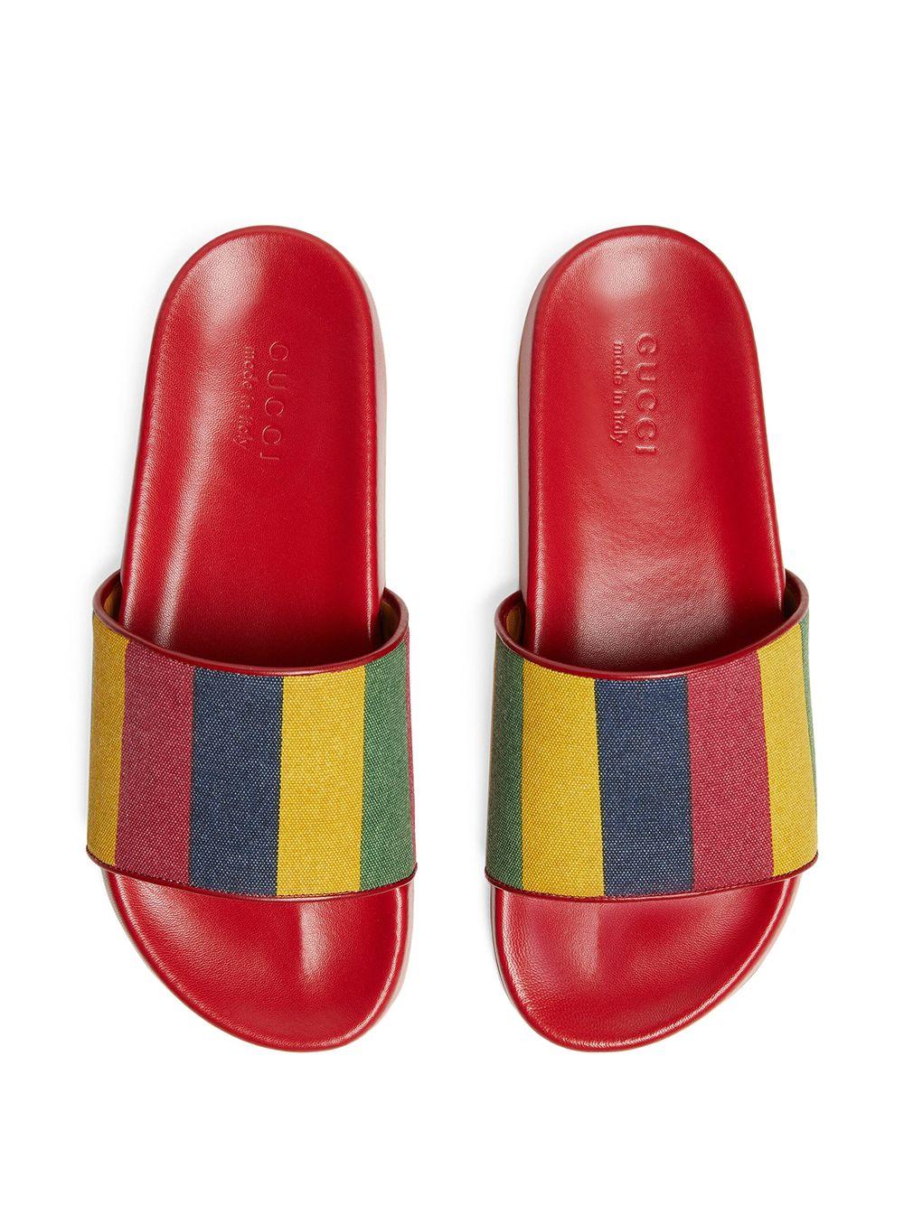 red and brown gucci slides