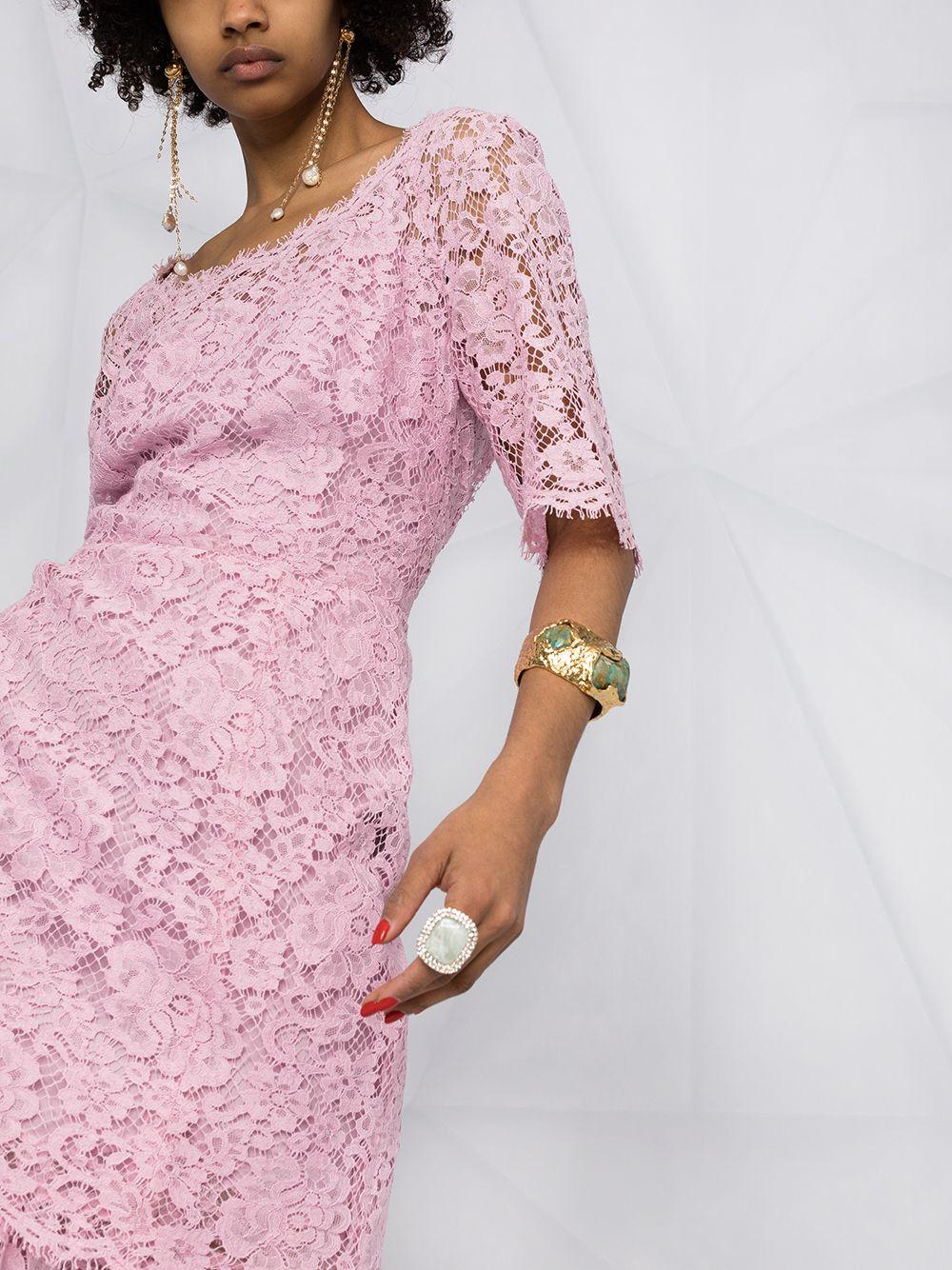 Dolce & Gabbana Lace-overlay Short-sleeve Dress in Pink | Lyst