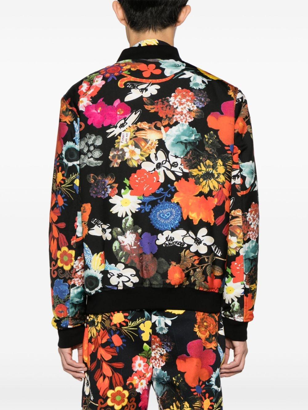 Moschino Floral-Print Padded Bomber Jacket in Black for Men Moschino Floral-Print Padded Bomber Jacket in Black for Men