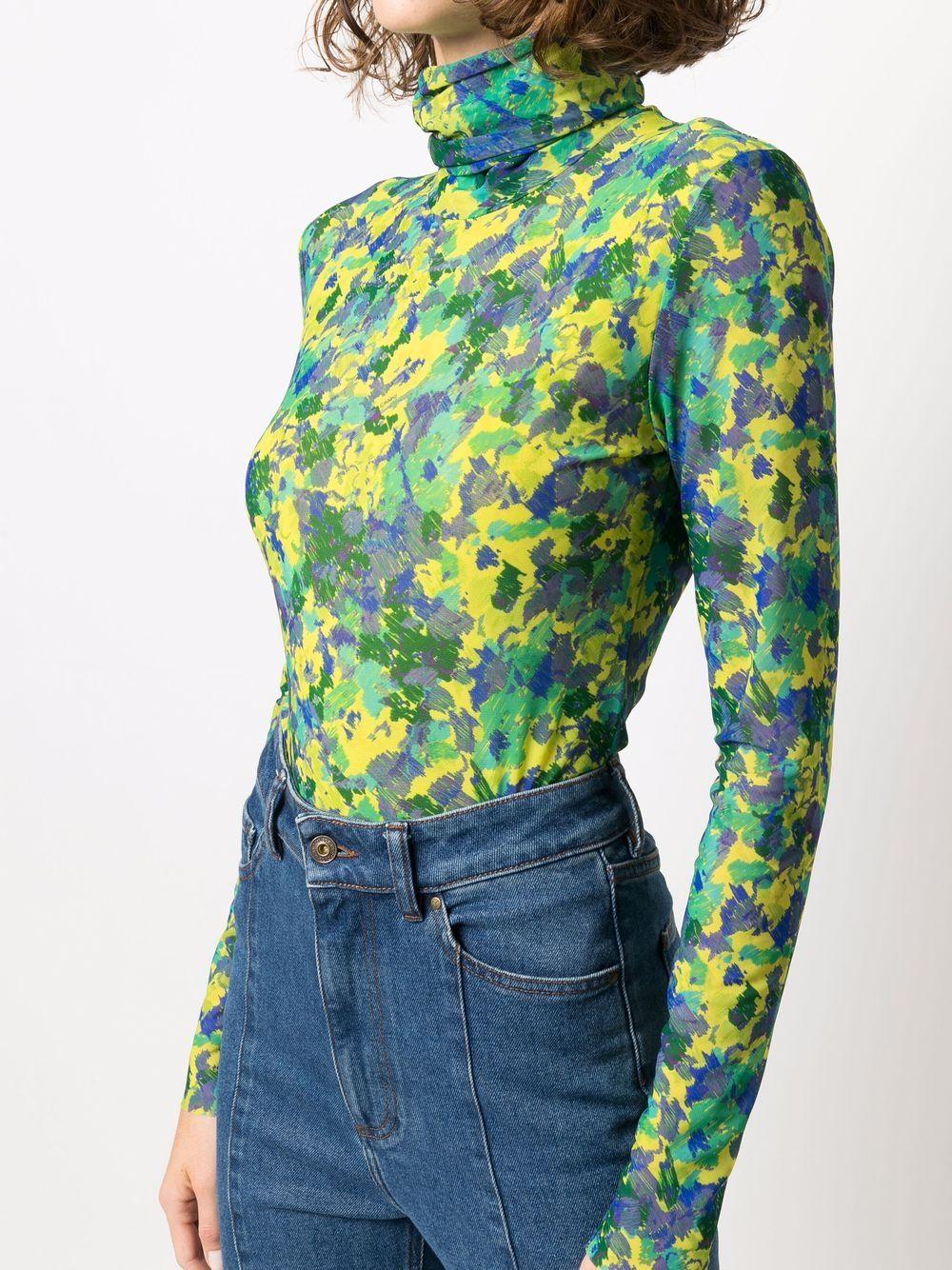 Ganni Floral-mesh Roll-neck Top in Green | Lyst UK