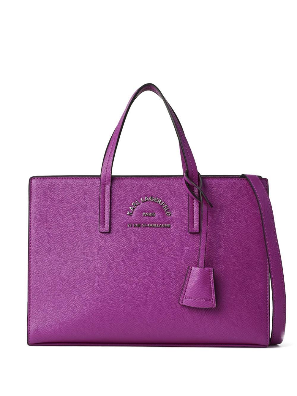 Karl Lagerfeld Logo-lettering Textured-finish Tote Bag in Purple | Lyst