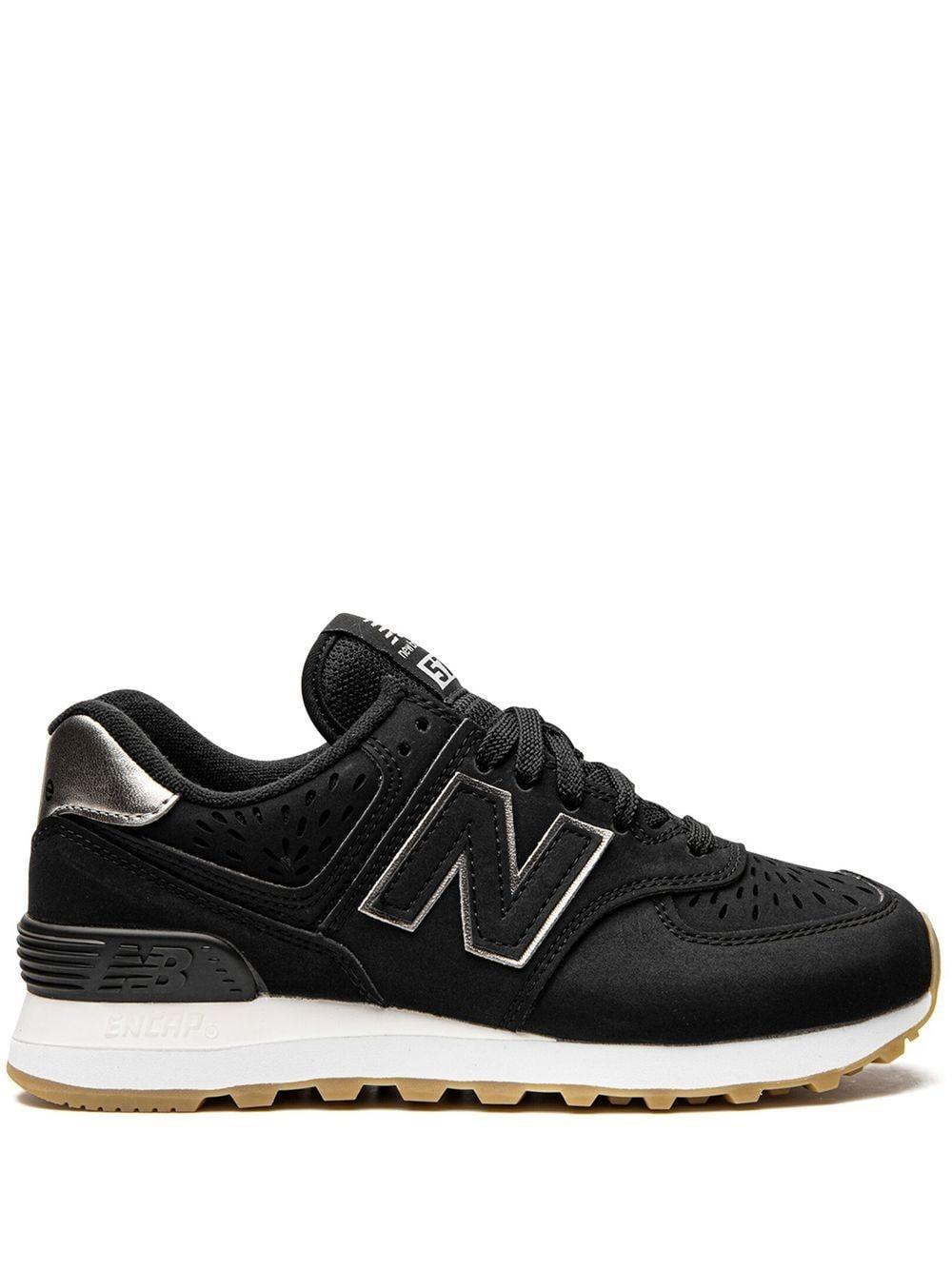 New Balance Leather 574 Low-top Sneakers in Black | Lyst