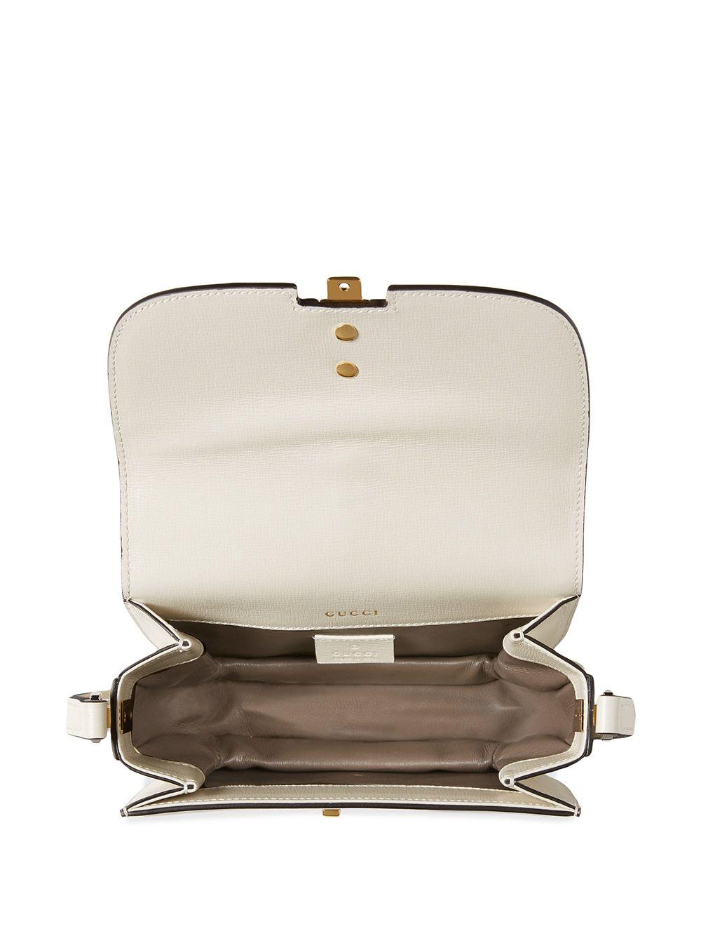 【GUCCI】Sylvie 1969 Mini Shoulder Bag Mystic White GUCCI Azalea Calfskin Mini Sylvie 1969 Flap Messenger Bag