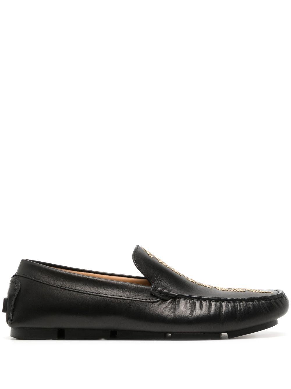 Versace Studded Greca Leather Loafers in Black for Men | Lyst