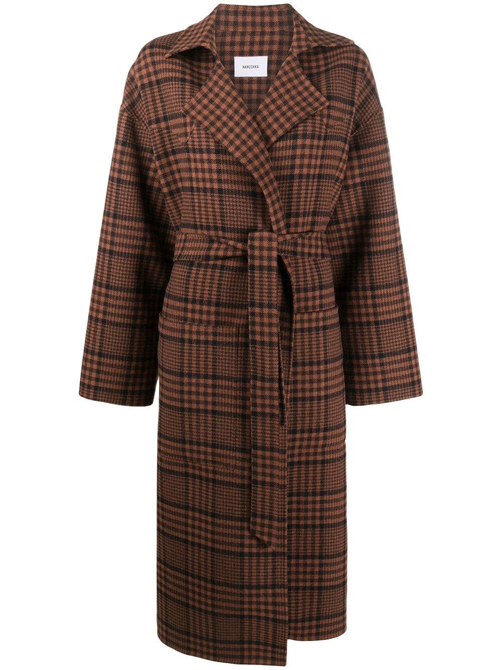 Nanushka Alamo Plaid Print Coat in Brown Lyst
