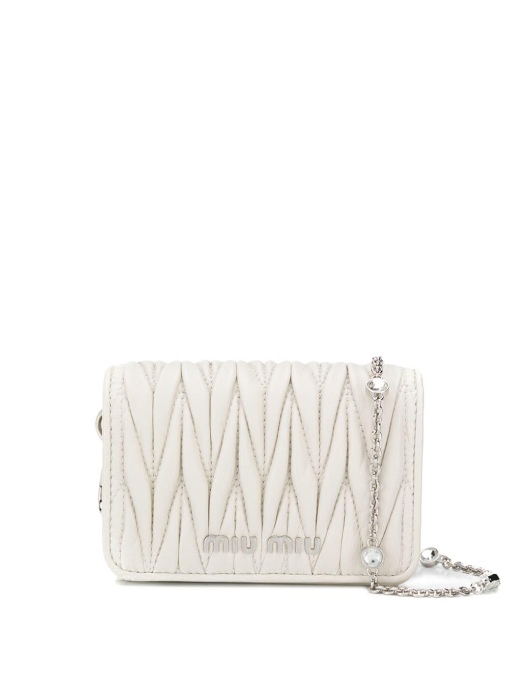 Miu Miu Mini Wander Matelassé Shoulder Bag In Bianco