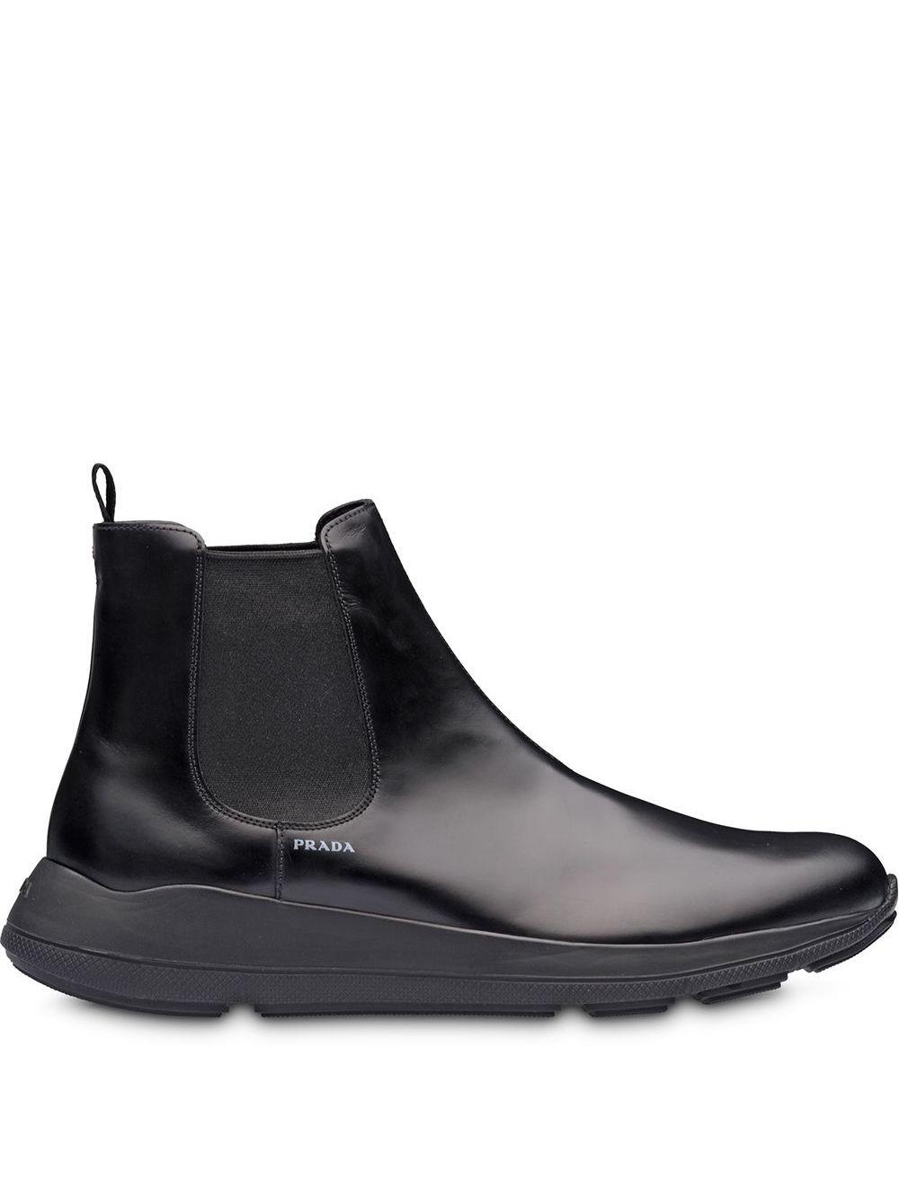 Prada Brushed Leather Booties in Black for Men - Lyst