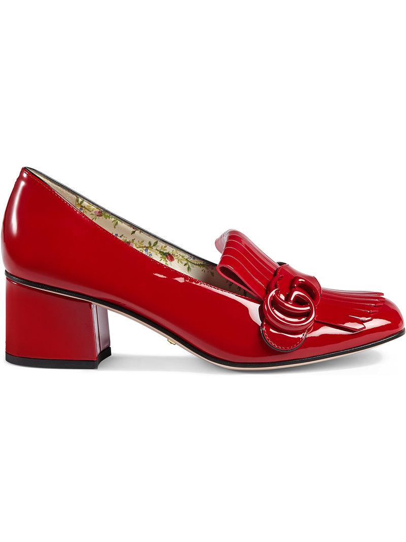 gucci red heels with strap