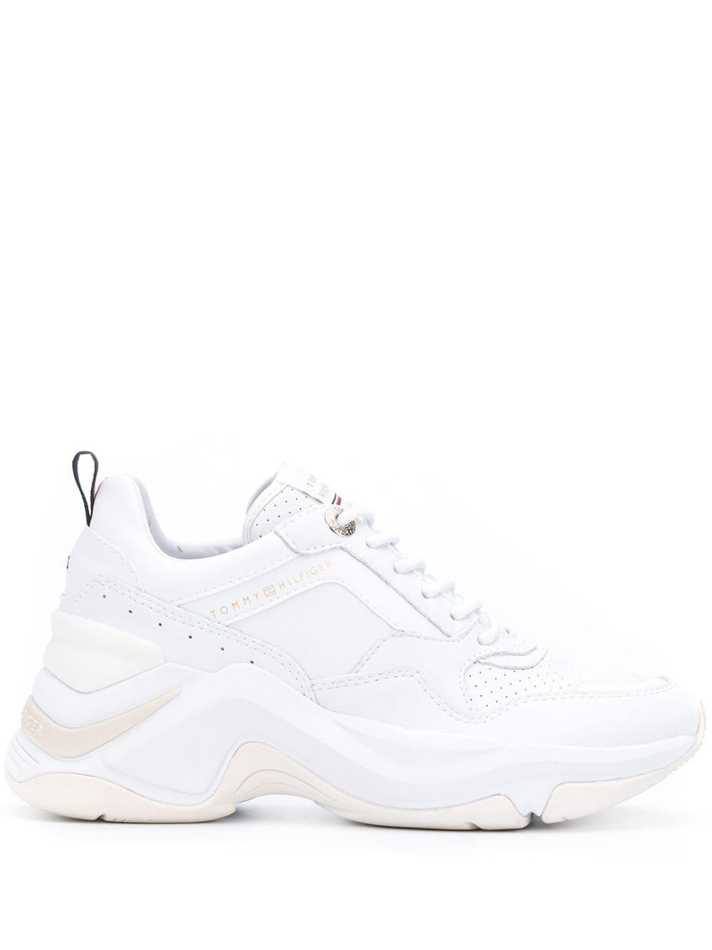 Tommy Hilfiger Leather Chunky Sole Internal Wedge Sneakers in White | Lyst  Canada