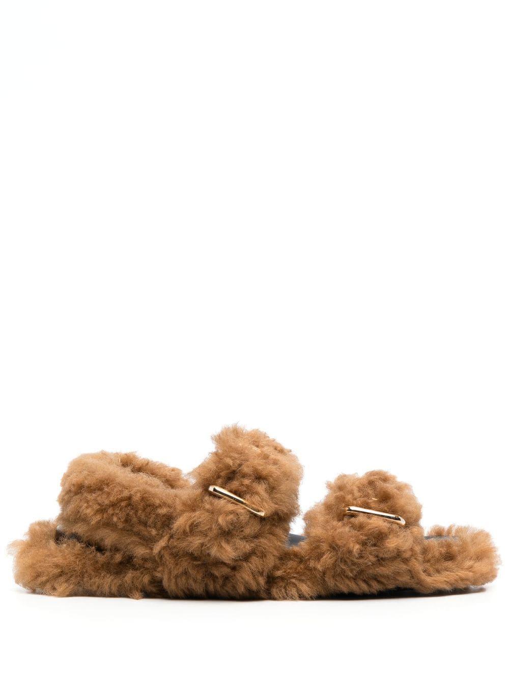 Marni Fussbett Flat Shearling Sandals in Brown | Lyst