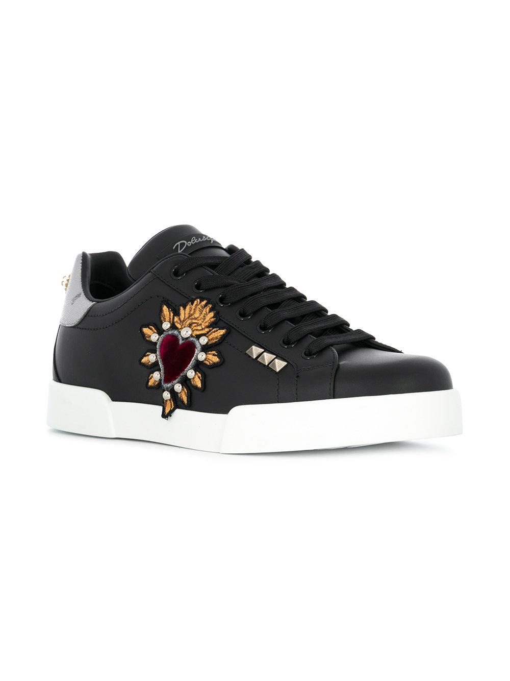 Dolce & Gabbana Portofino Sacred Heart Patch Sneakers in Black for Men |  Lyst