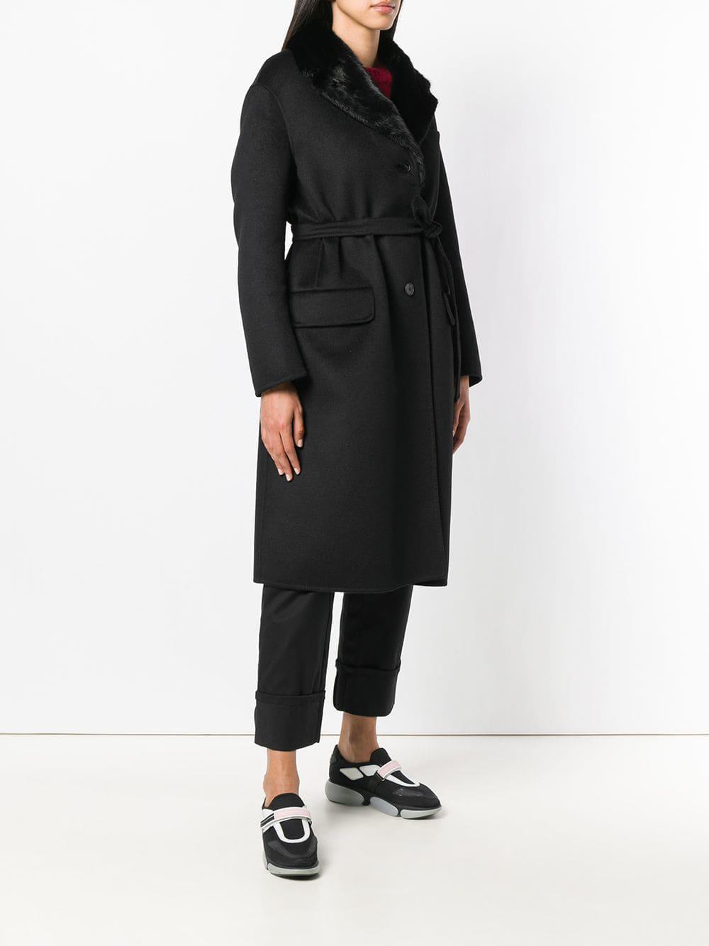 Prada Mink Fur Cuff Belted Wool Coat