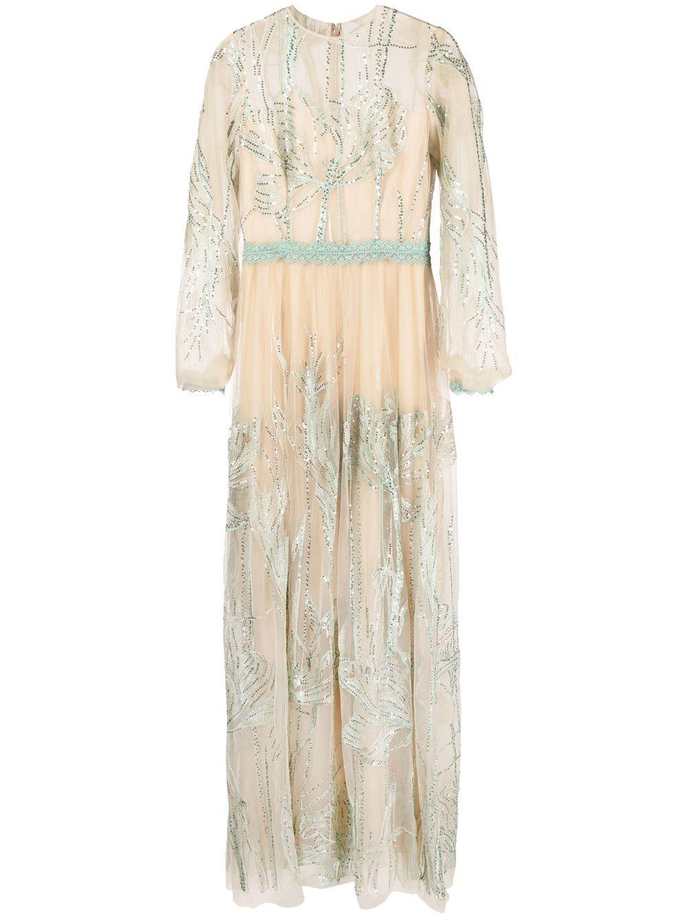 Costarellos Appliqué-detail Long-sleeve Gown in Natural | Lyst