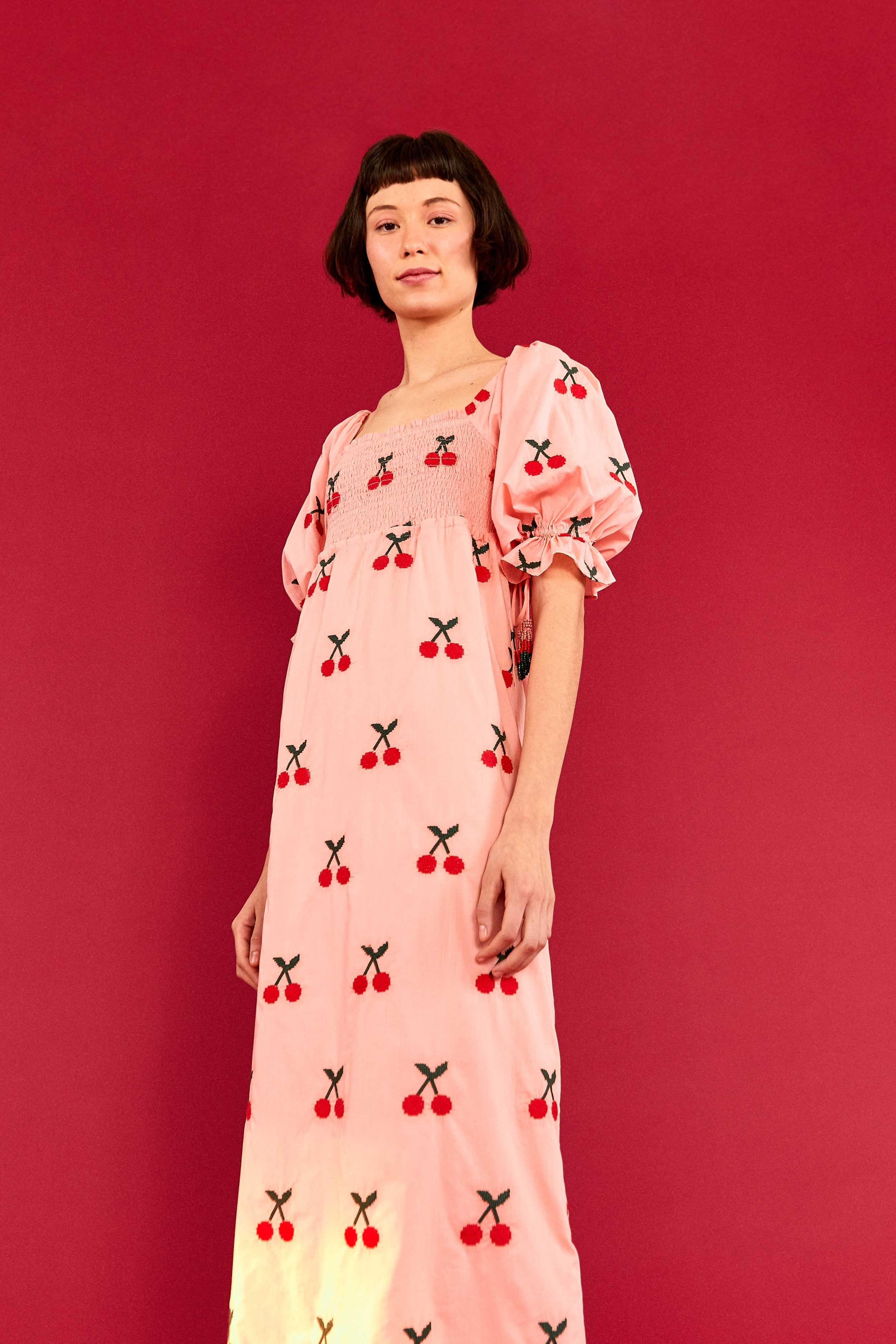 FARM Rio Cherry Cross Stitch Midi Dress in Pink | Lyst